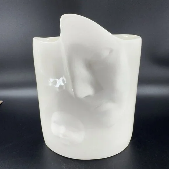 Sara Lund Face Vase Mother and Child Hand Made Stoneware Pottery Artist Signed